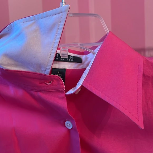 Ralph Lauren Peplum Hot Pink and White Button Up Shirt - Picture 4 of 6